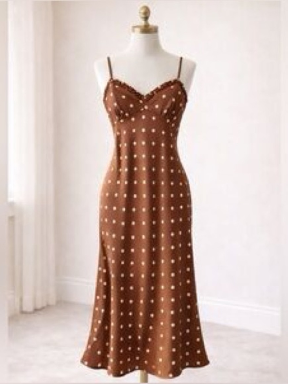 Japna Brown Polka Dot Midi Slip Dress